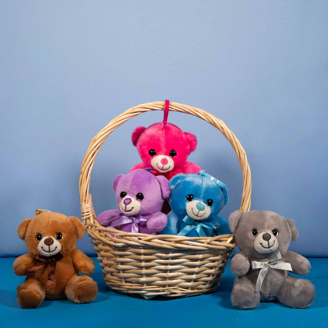 Set de 12 Piezas Llavero de peluche Osito Baby 12 cm - Pelucheria
colores café, gris, rosa y azul. Llaveros de peluche coleccionables
