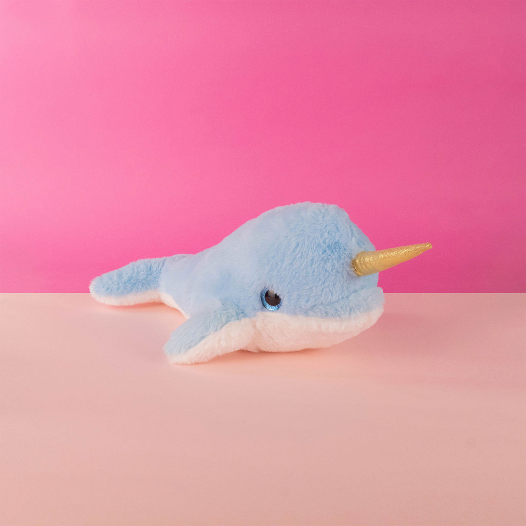 Narwhale de peluche Blue 36 cm, peluches marinos para eventos y decoraciones en fiestas infantiles