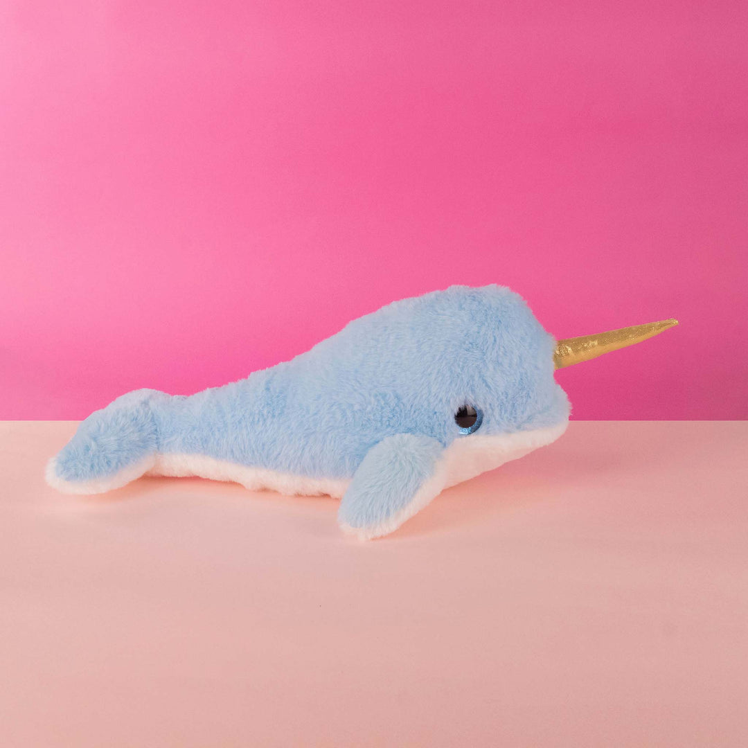 Narwhale de peluche Blue 36 cm, peluches marinos para eventos y decoraciones en fiestas infantiles