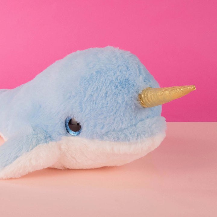 Narwhale de peluche Blue 36 cm, peluches marinos para eventos y decoraciones en fiestas infantiles