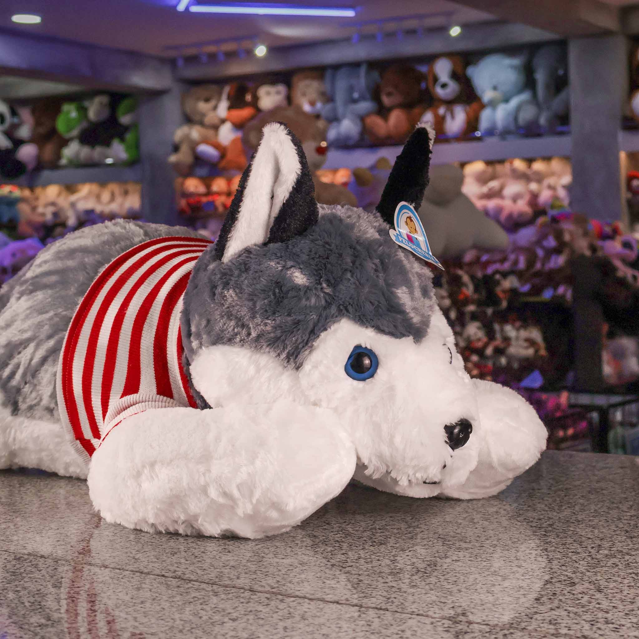 Peluche de Husky Perro Perrito acostado gris lobo 100cm giga