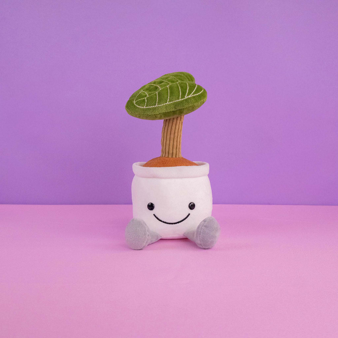 Planta de peluche Kumba 23 cm PIUINIKI - Pelucheria. Peluche de planta con carita feliz en color verde
