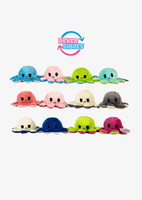 Pulpos de peluche reversibles en colores surtidos. Peluches de novedad y de moda