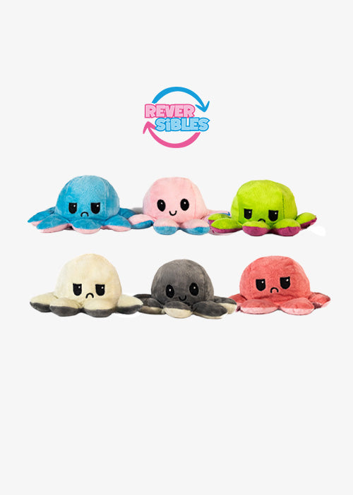 Pulpos de peluche reversibles en colores surtidos. Peluches de novedad y de moda