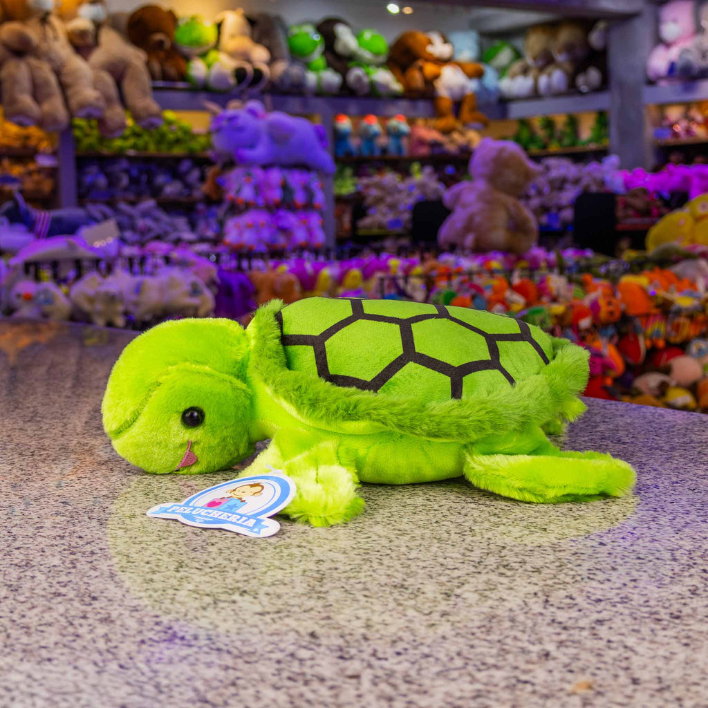 Tortuga de peluche al mayoreo, con detalles brillantes. Ideal para distribuidores. Variedad y materiales de calidad