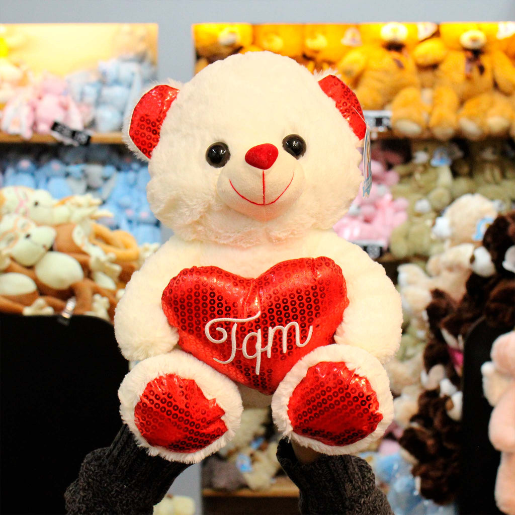 Oso de peluche con corazón color blanco, ideal para San Valentín 