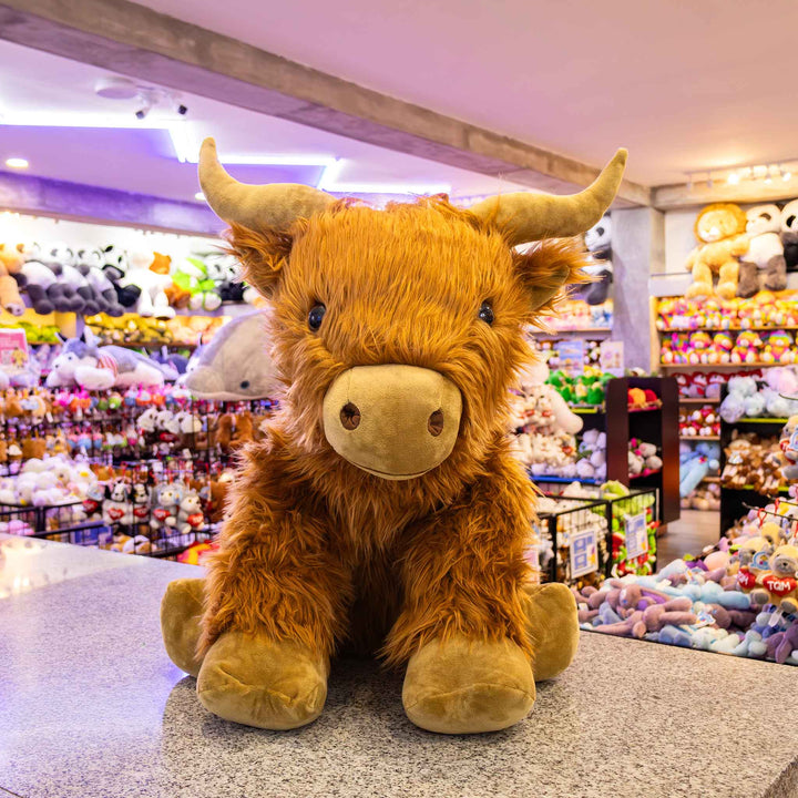 Toro de peluche Bruno 60 cm. Peluche de toro color café con cuernos , extra suave