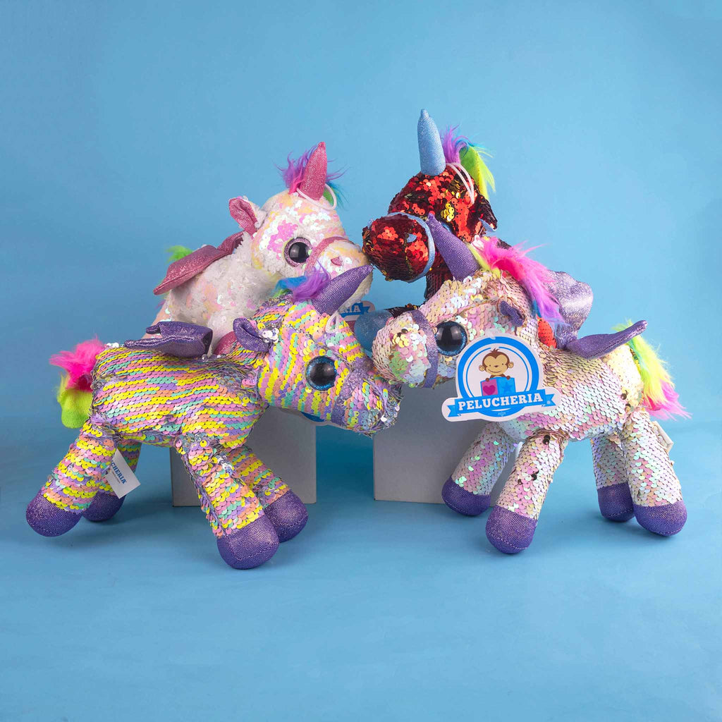 Unicornios de peluche al mayoreo diferentes colores y modelos. Ideal para tiendas de regalo