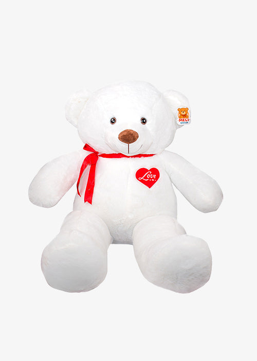 Oso de peluche meli super suave de color blanco, ideal para regalos en cualrquier ocasión, en san valentin, regalar amor o decorar un espacio con un osito adorable.
