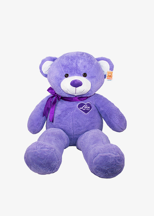 Oso de peluche meli super suave de color morado, ideal para regalos en cualrquier ocasión, en san valentin, regalar amor o decorar un espacio con un osito adorable.