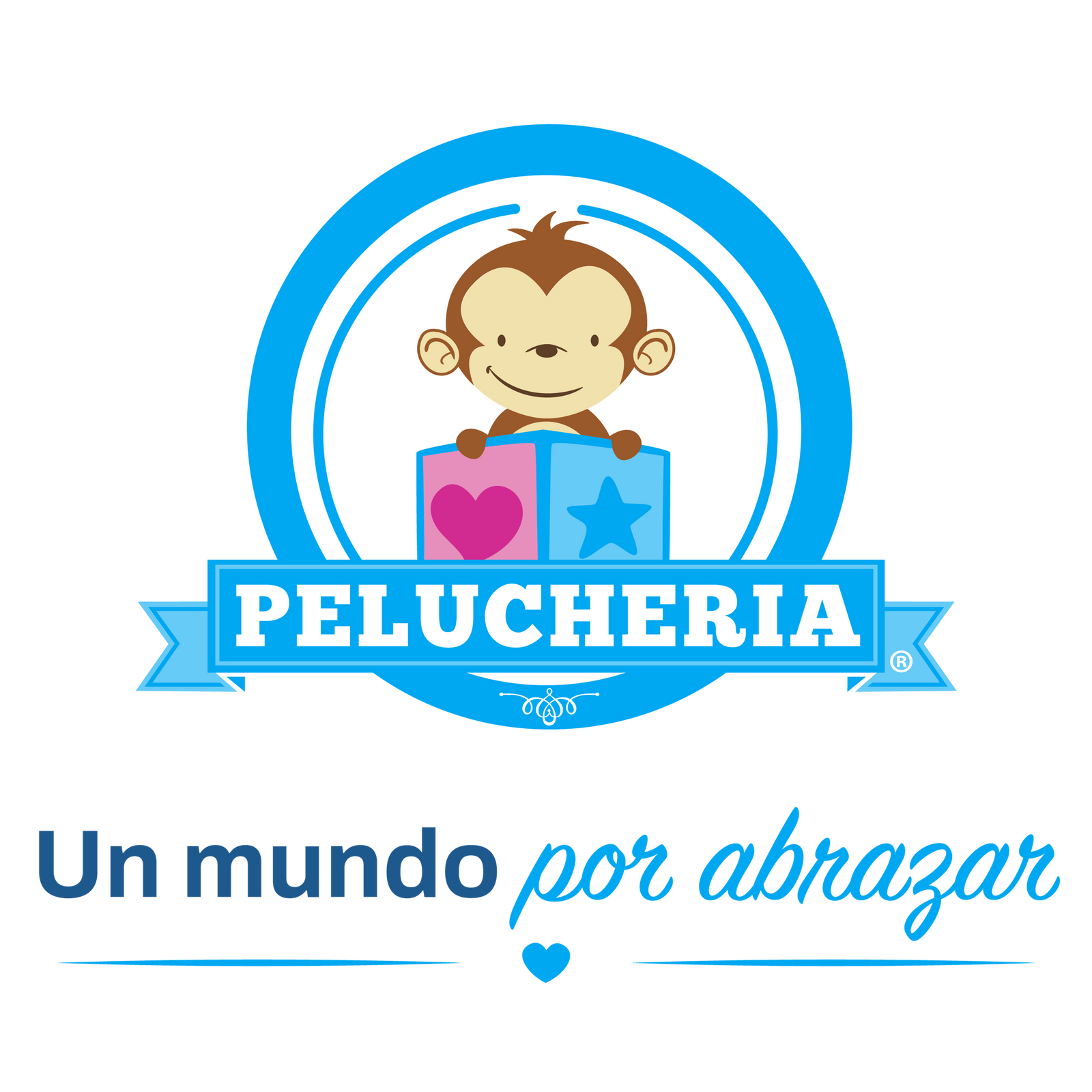 Logo de Peluchería con el slogan “Un mundo por abrazar”