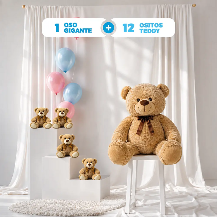 Paquete más vendido | 12 Ositos Teddy + 1 Oso Gigante 120 cm