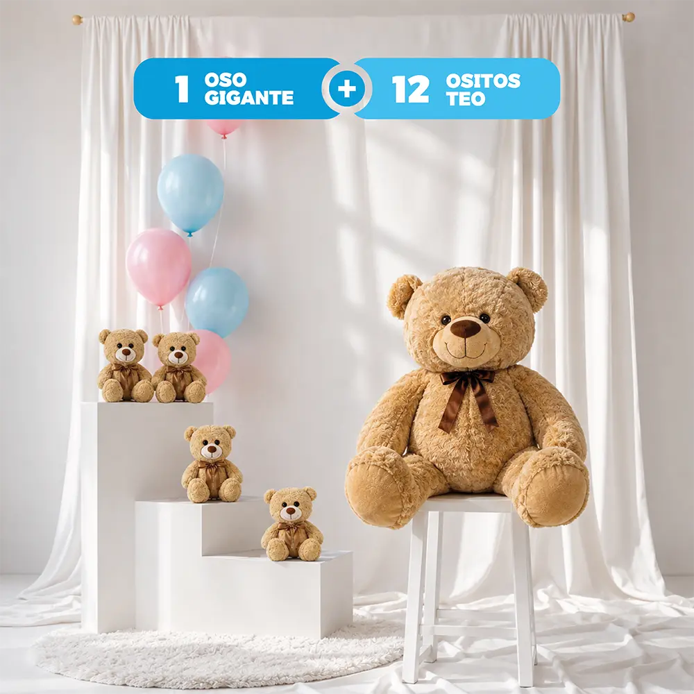 Paquete más vendido | 12 Ositos Teo + 1 Oso Gigante 120 cm