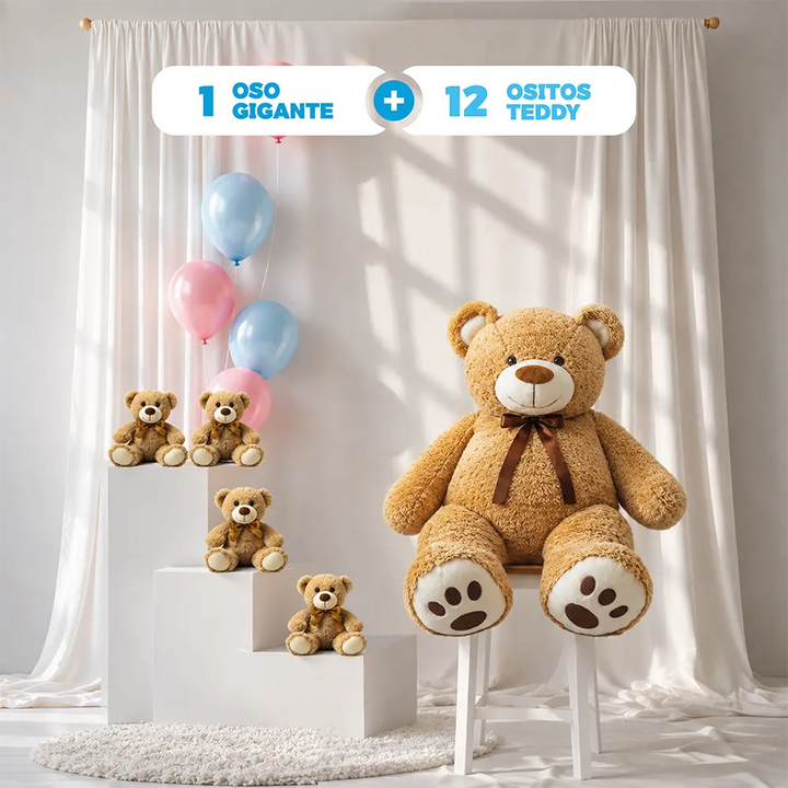 Paquete favorito | 12 Ositos Teddy + 1 Oso Gigante 152 cm