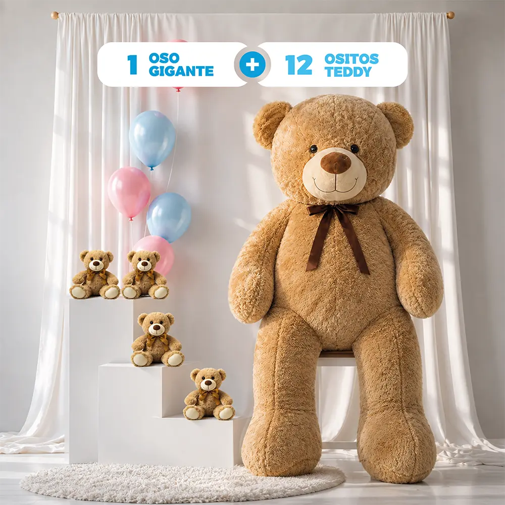 Paquete premium | 12 Ositos Teddy + 1 Oso Gigante 200 cm