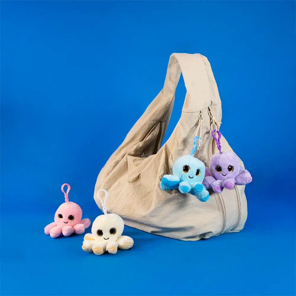 Pulpos de peluche, llaveros de peluche para coleccionar, regalar y decorar. Colores pasteles, rosa, azul, morado y blanco
