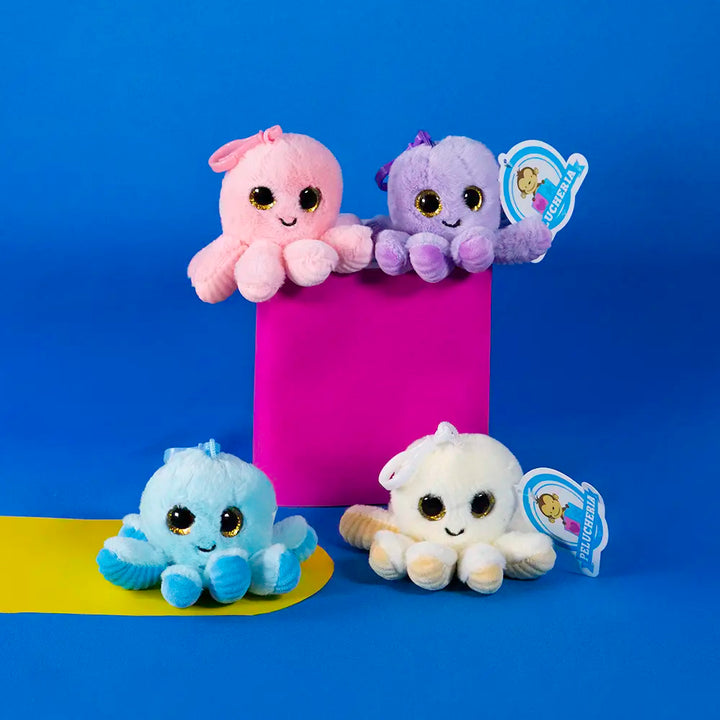 Pulpos de peluche, llaveros de peluche para coleccionar, regalar y decorar. Colores pasteles, rosa, azul, morado y blanco
