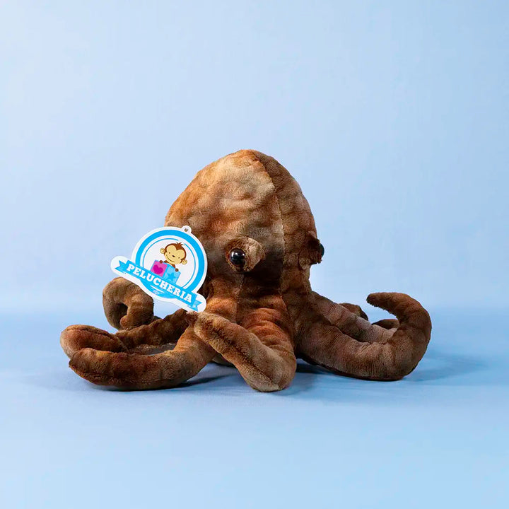 Pulpo de peluche color café, detalles reales. Peluches del mar, marinos 