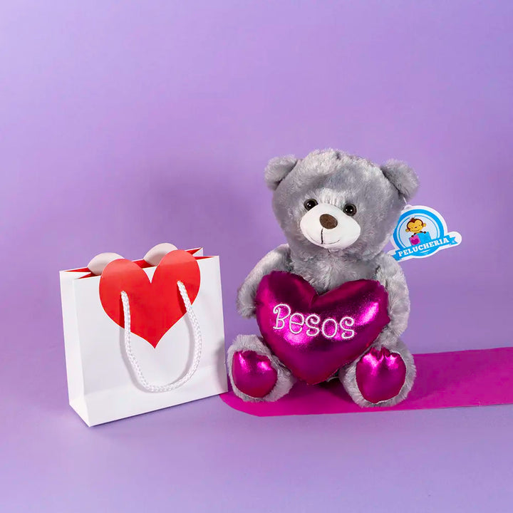 Set de 6 Piezas Osito de peluche Toby Gris Besos 23 cm