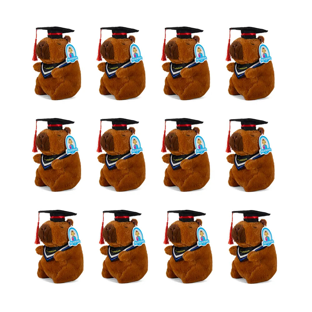Set de 12 pzas Capibara de peluche Graduación 21 cm