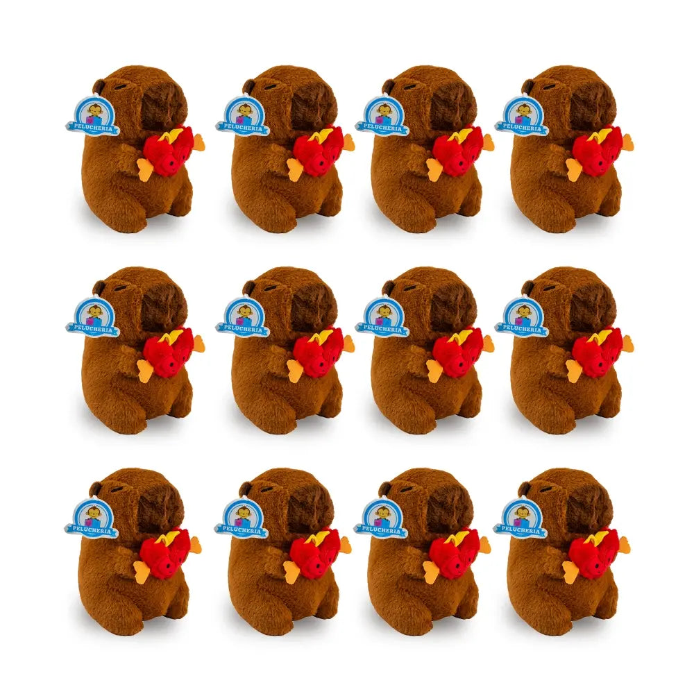 Set de 12 piezas Capibara de peluche con corazón 21 cm