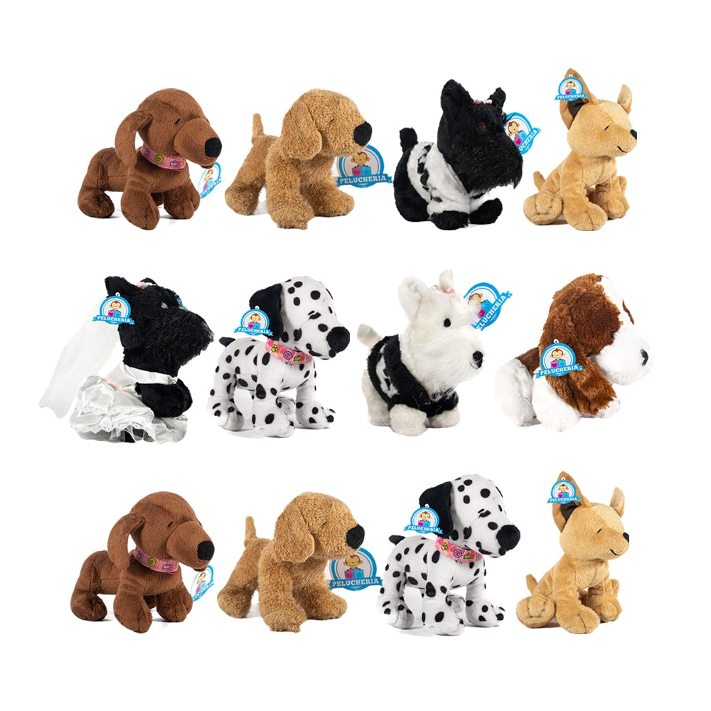 Set de 12 piezas Perros Perritos de peluche 18 cm