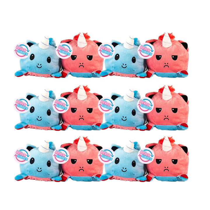 Set de 12 piezas unicornio de peluche reversible 20 cm