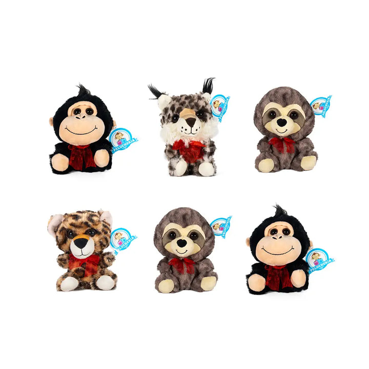 Set de 6 Piezas Animales de peluche Dimi Moñitos 18 cm