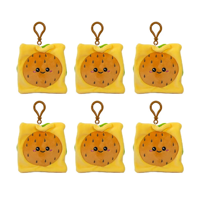 Set de 6 Piezas Llavero de peluche hamburguesa 10 cm