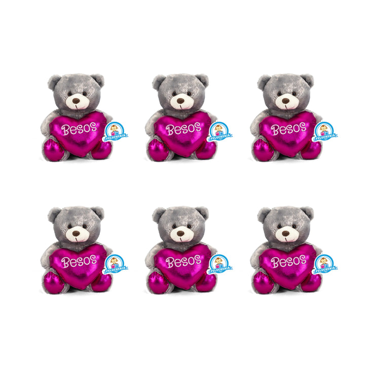 Set de 6 Piezas Osito de peluche Toby Gris Besos 23 cm