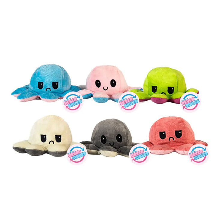 Set de 6 piezas pulpo de peluche reversible 20 cm