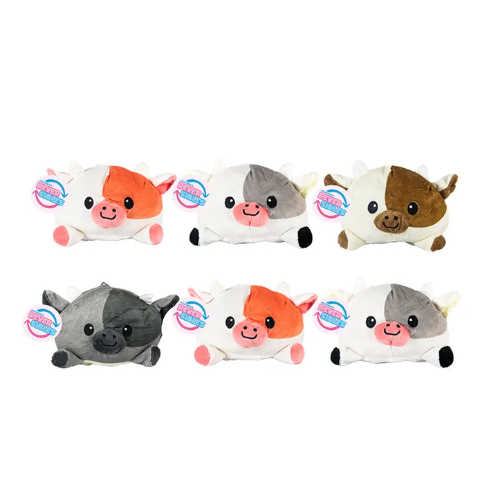 Set de 6 piezas vaca de peluche reversible 20 cm
