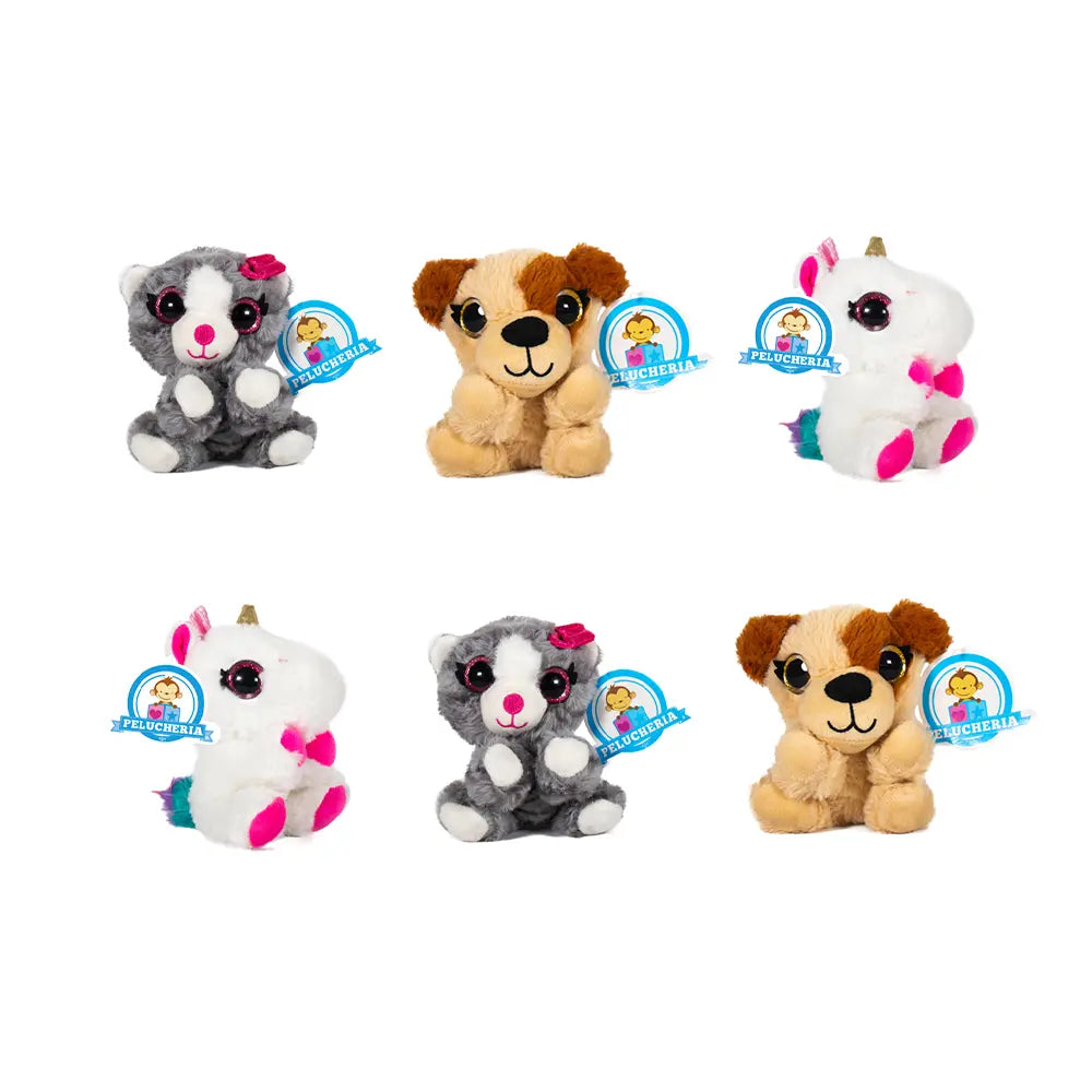 Set de 6 Piezas Animales de peluche Glitter Popsies 15 cm